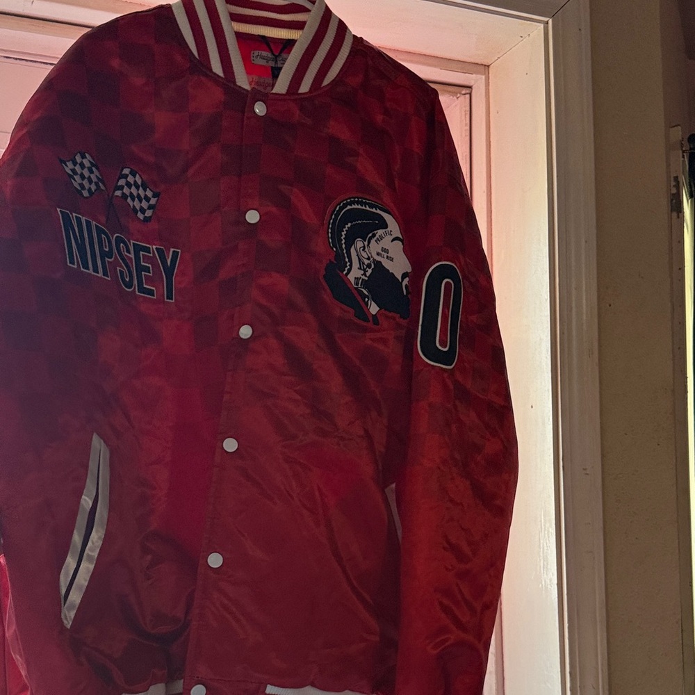 Nostalgia Red Varsity Jacket with Embroidered Details